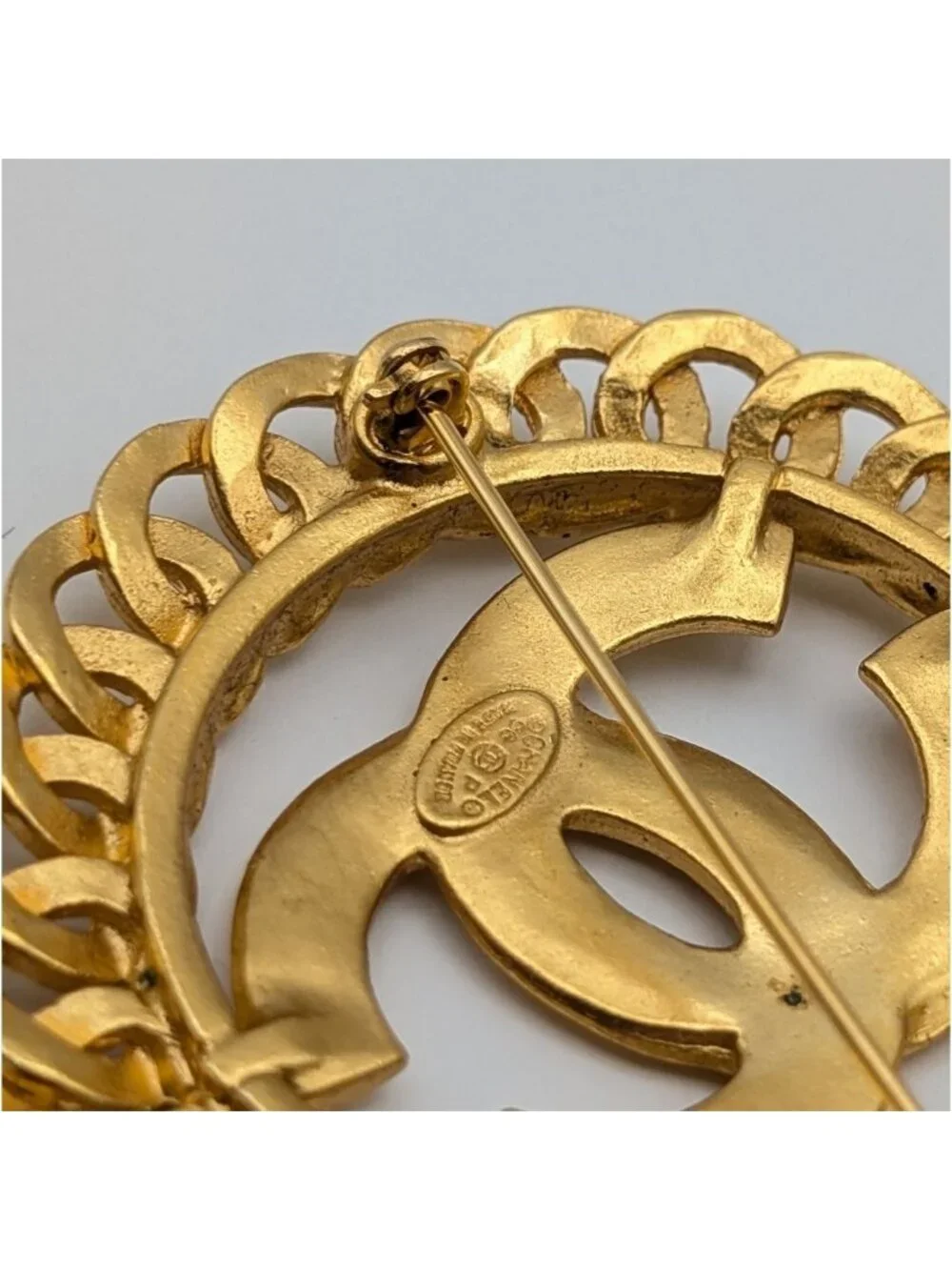 Chanel Brooch CC Logo See Through Chain Motif Gold Vintage